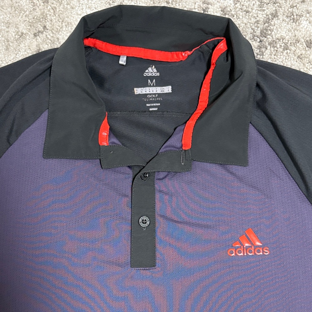 Adidas Men's Polo Shirt in Black and Purple with Red Accents - Picture 2 of 3